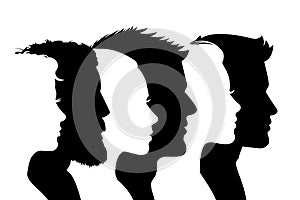 Group people, profile silhouette faces girls and boys Ã¢â¬â vector